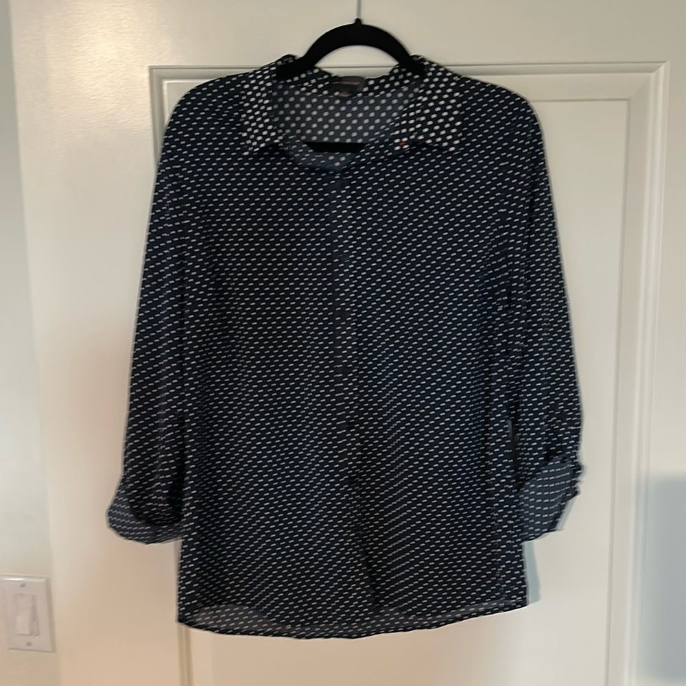 The Limited women’s navy and white polka dot blouse size large